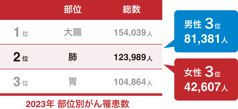 部位別がん罹患数の表