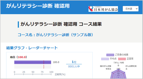 がんリテラシー診断　確認用　コース結果